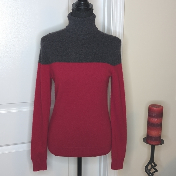 Lord & Taylor 100% Cashmere Red Gray Classic Turtleneck Sweater S - Picture 5 of 10